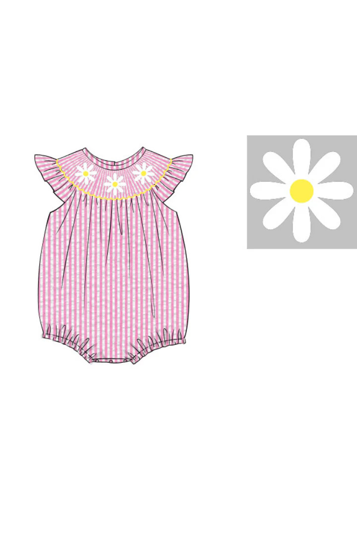 Pre-Order Smocked Daisy Pink Seersucker Bubble | The Smocked Flamingo