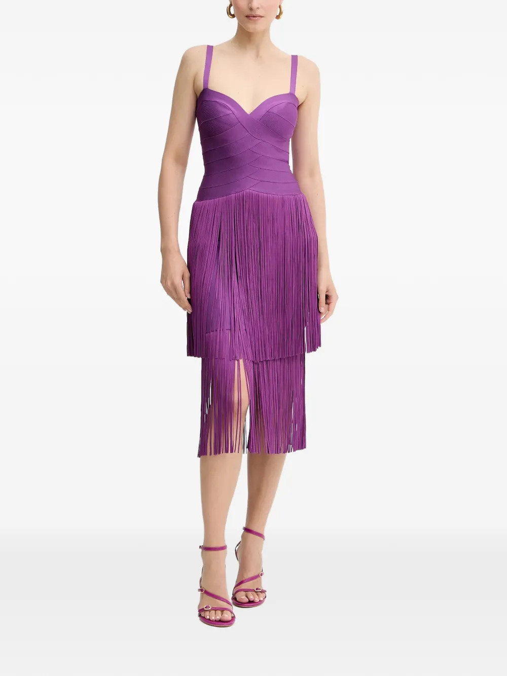 Hervé Léger Georgia fringed midi dress - Purple | Farfetch Global