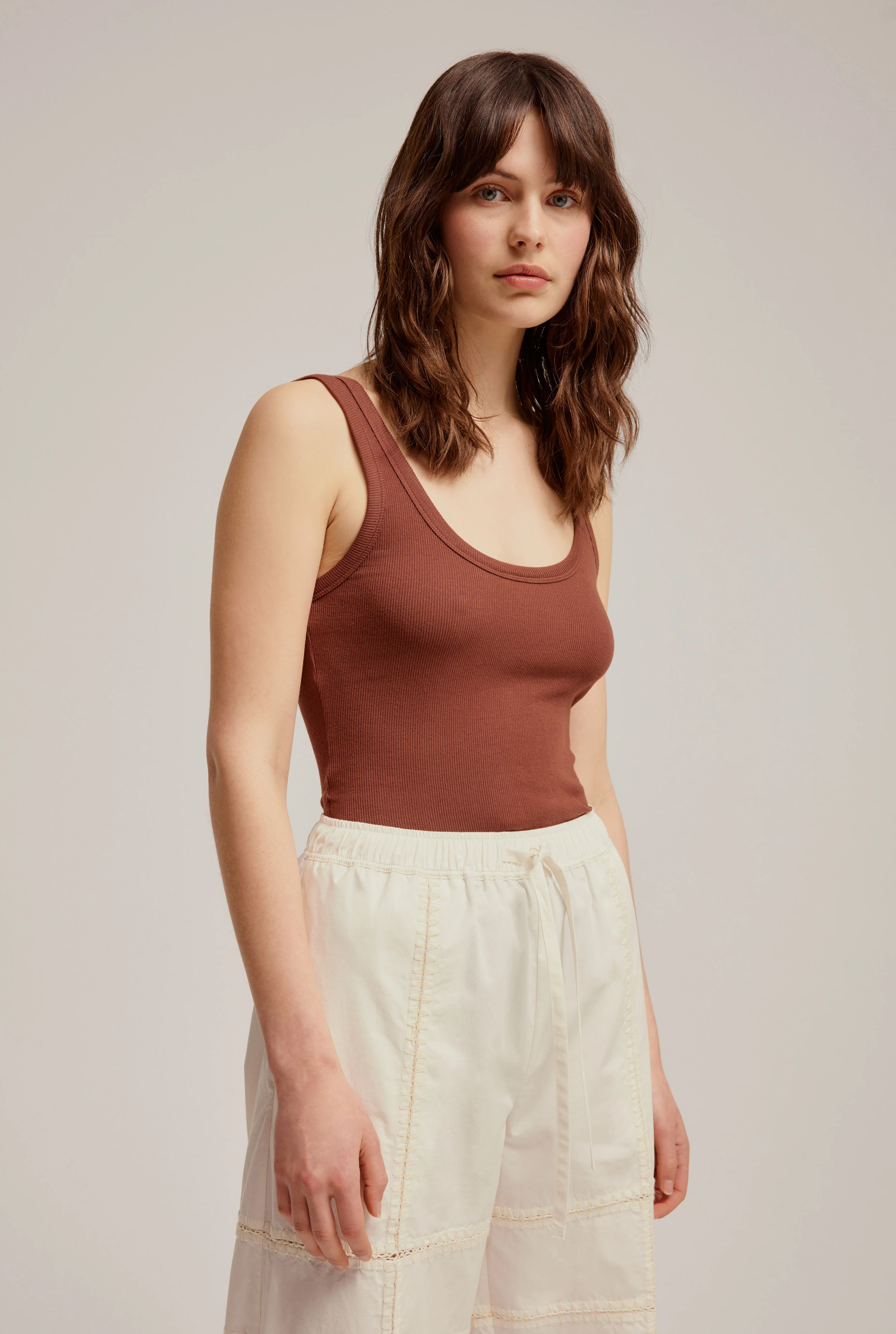 Jersey Rib Tank in Cacao | Venroy | Premium Leisurewear designed in Australia | Venroy AU