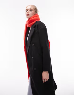 Topshop double breasted long coat in black | ASOS (Global)
