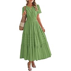 BTFBM Womens Summer 2026 Casual Midi Maxi Dresses Lightweight Short Sleeve V Neck Elastic Waist B... | Amazon (US)