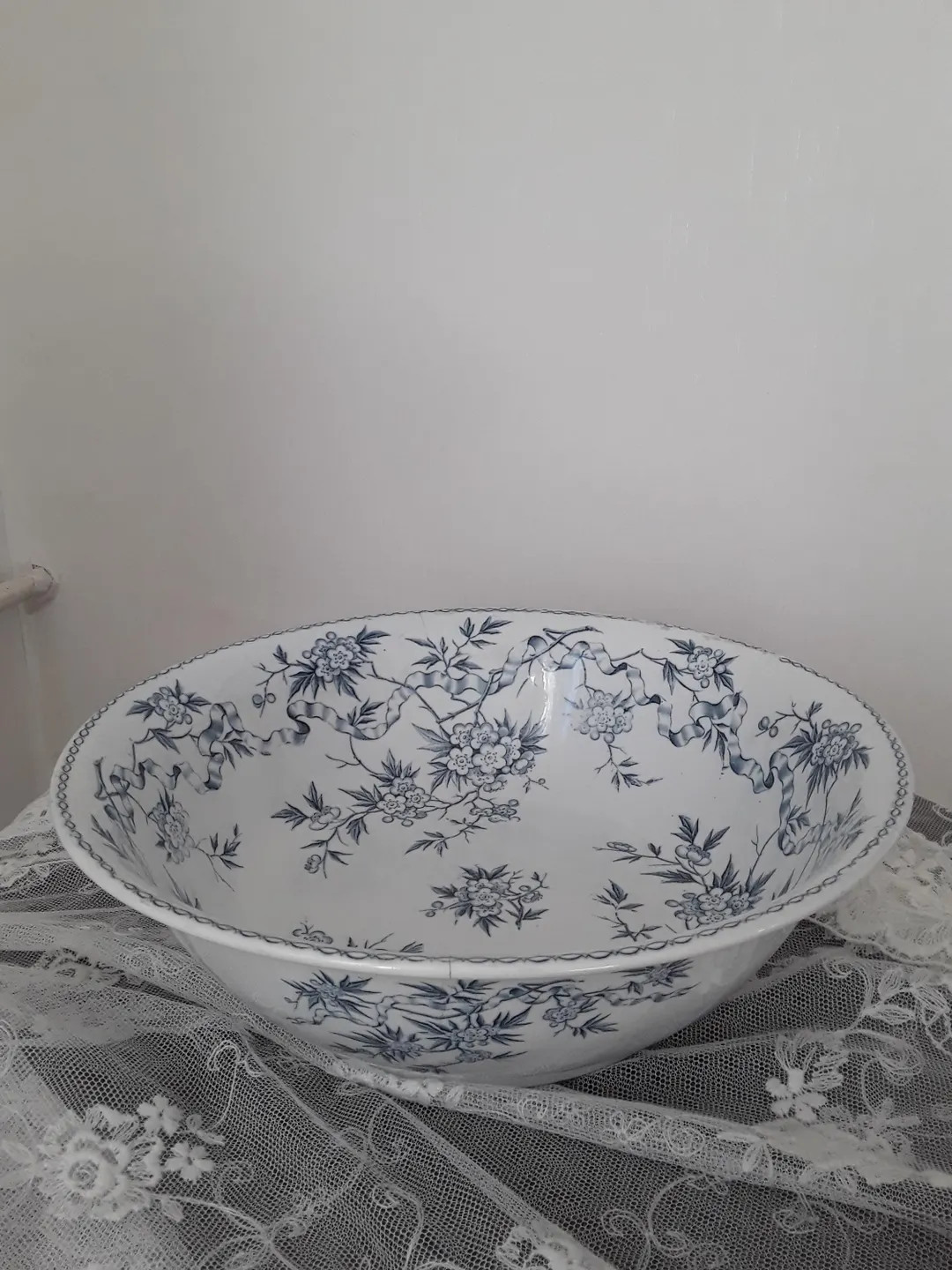 Antique French Wash Bowl Sarreguemines Blue Transferware Floral Decor Faience Washbasin Vintage B... | Etsy (US)