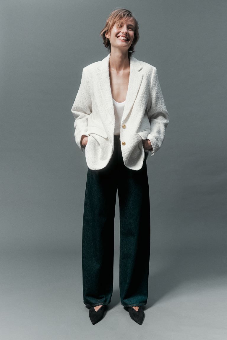 Bouclé Blazer - White - Ladies | H&M US | H&M (US + CA)