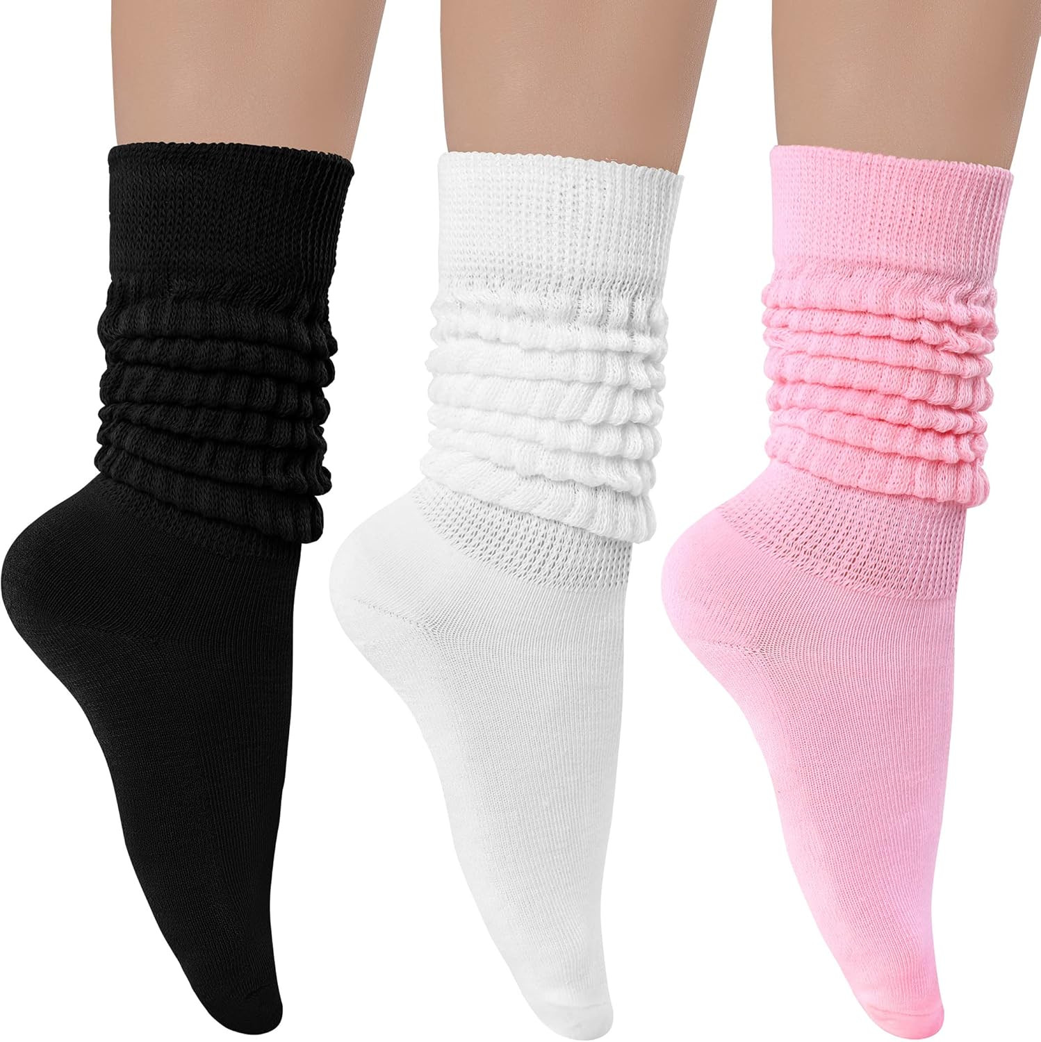 Witwot 3 Pairs Women's Slouch Socks Cotton Knit Knee High Scrunch Sock Size 6-11 | Amazon (US)