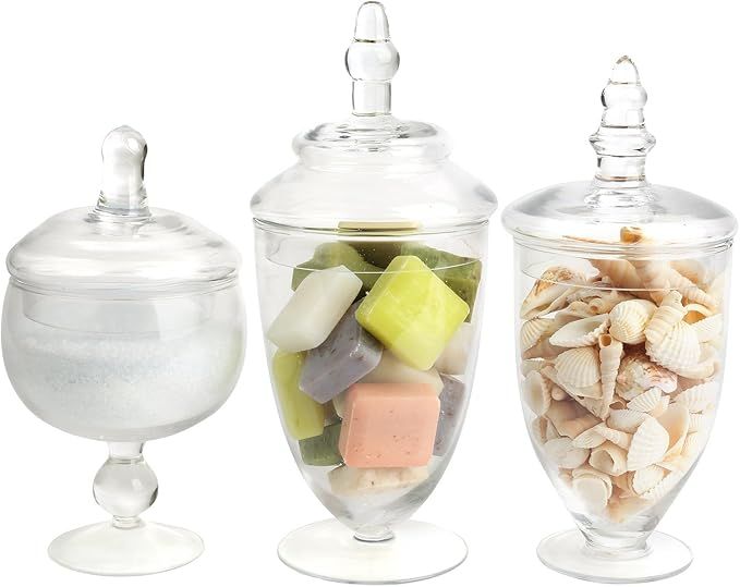 Mantello Apothecary Jars with Lids- Decorative Glass Candy Bar Containers (Clear, Small, Set of 3... | Amazon (US)