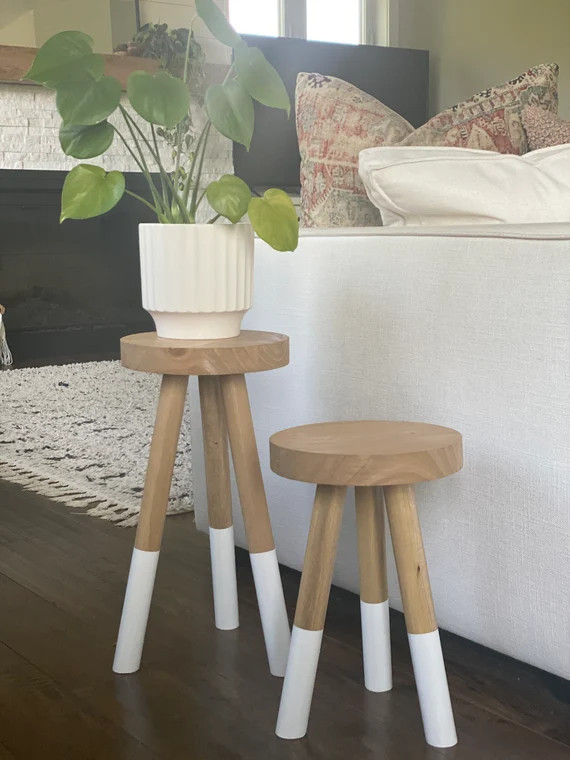 Dipped Wood Accent Stool  Dip Dyed Wooden Plant Stand | Etsy | Etsy (US)
