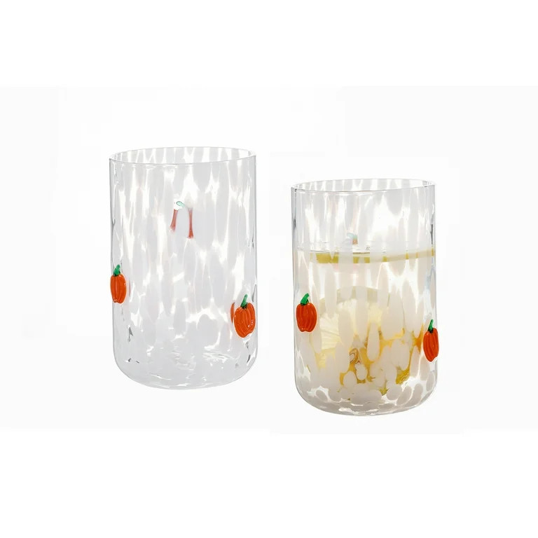 Way to Celebrate 12 fl oz Halloween Pumpkin Charm Drinking Glass, Set of 2 | Walmart (US)