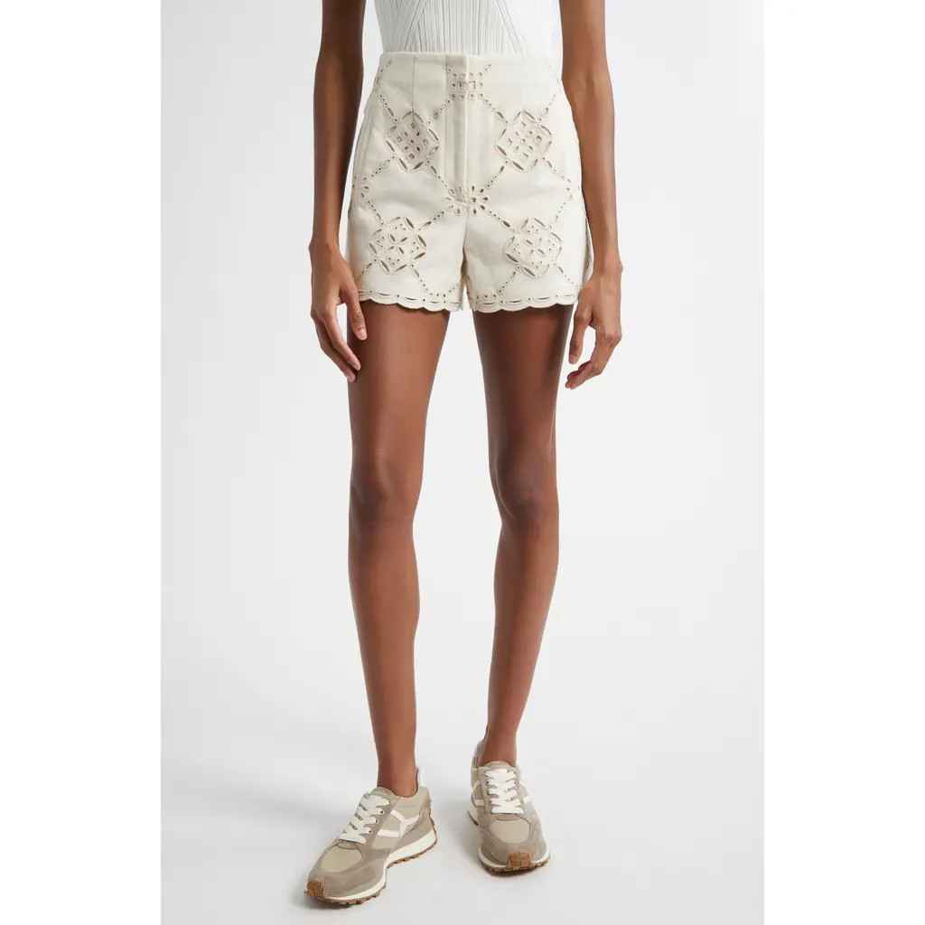 Veronica Beard Jazmin High Waist Eyelet Embroidered Shorts in Ecru at Nordstrom, Size 0 | Nordstrom