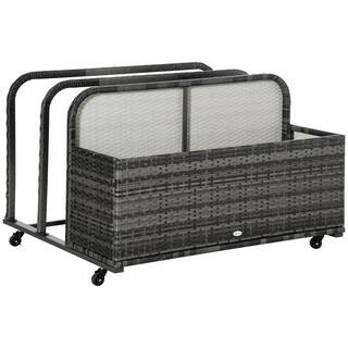 40 Gal. Grey Rattan Wicker Rolling Deck Box for Floats, Noodles, Paddles, Balls, Towels, Accessor... | The Home Depot