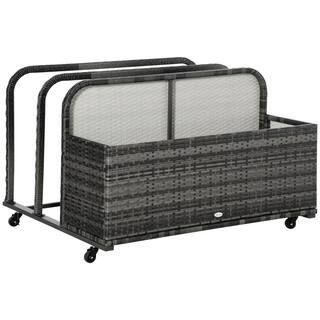 40 Gal. Grey Rattan Wicker Rolling Deck Box for Floats, Noodles, Paddles, Balls, Towels, Accessor... | The Home Depot