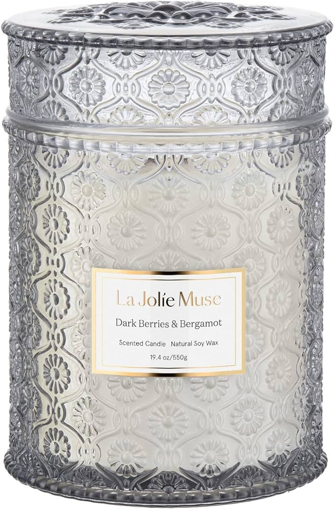 LA JOLIE MUSE Dark Berries & Bergamot Scented Candle, Large Glass Jar Candle, Candle Gift, Natura... | Amazon (US)