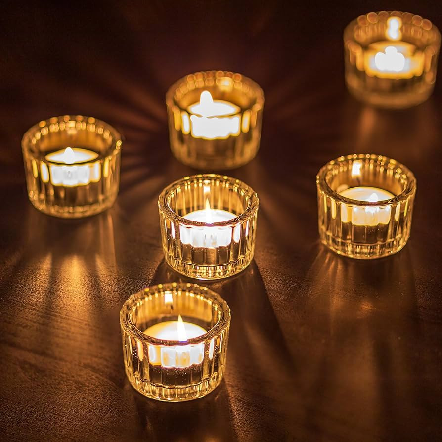 Glass Votive Candle Holder Tealight - 12 pcs Clear Tea Light Holders Bulk Wedding Table Centerpie... | Amazon (US)