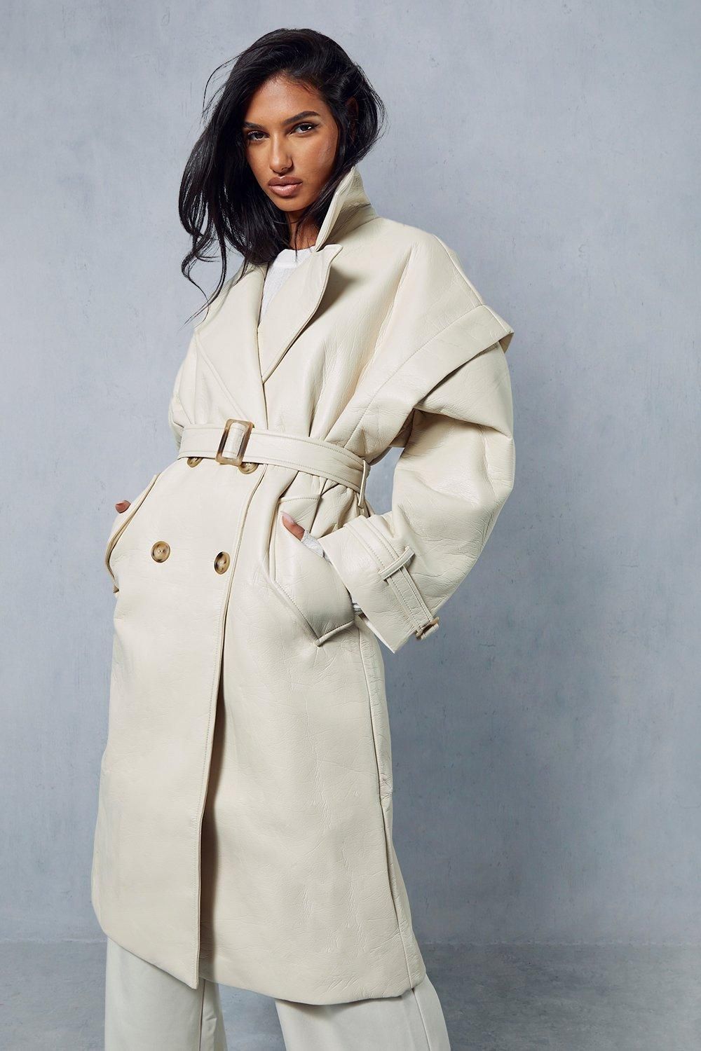 Longline Oversized Leather Look Coat | Miss Pap UK