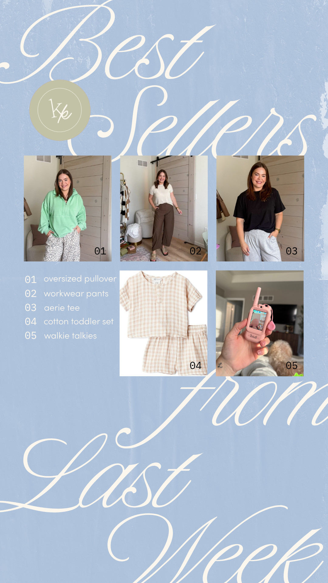 Best sellers from last week // aerie finds / oversized pullover / soft tummy approved pants / workwear pants / black tee / gingham toddler girl summer set / kids walkie talkies / amazon finds / aerie finds

#LTKmomlife #LTKMidsize #LTKKids