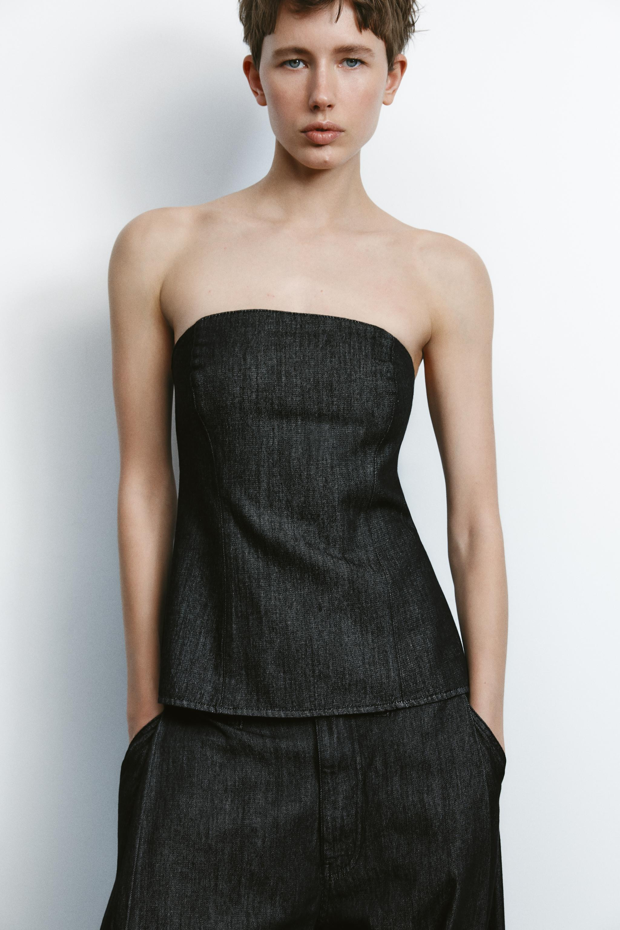 TRF DENIM BANDEAU TOP | Zara UK