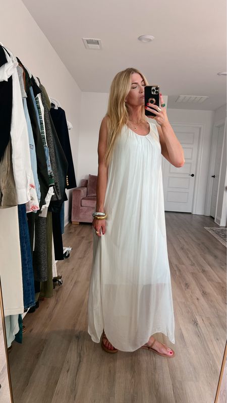 Flowy white dress for summer + sandals! 
Dress: Runs TTS wearing size small 
Sandals: Run small. I recommend sizing up a whole size. 

#LTKSeasonal #LTKBeauty #LTKStyleTip