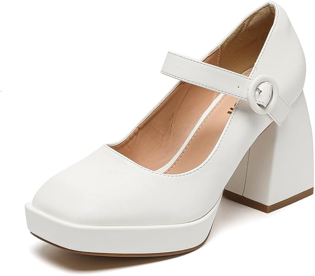Amoji Women's 4 Inch Platform Mary Janes Shoes High Chunky Heels Bridal Dress Wedding Party Pump ... | Amazon (US)
