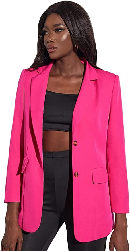 MakeMeChic Women's Casual Long Sleeve Lapel Neck Flap Pocket Button Front Blazer Jacket | Amazon (US)