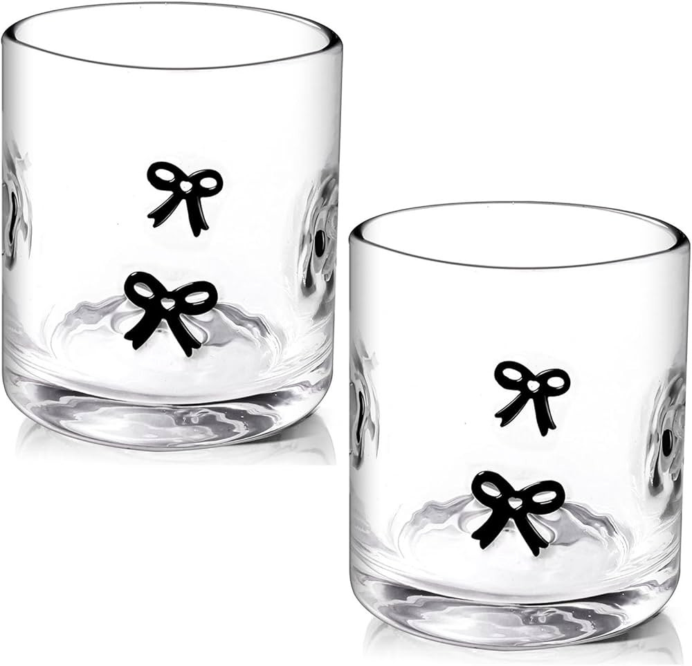 2 Pcs Anthropologie Glass Juice Cups Bow Icon Bow 14oz Handblown Cocktail Glasses Aesthetic Drink... | Amazon (US)