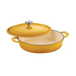 Gourmet 4 qt. Sunrise Yellow Cast Iron Braiser | The Home Depot