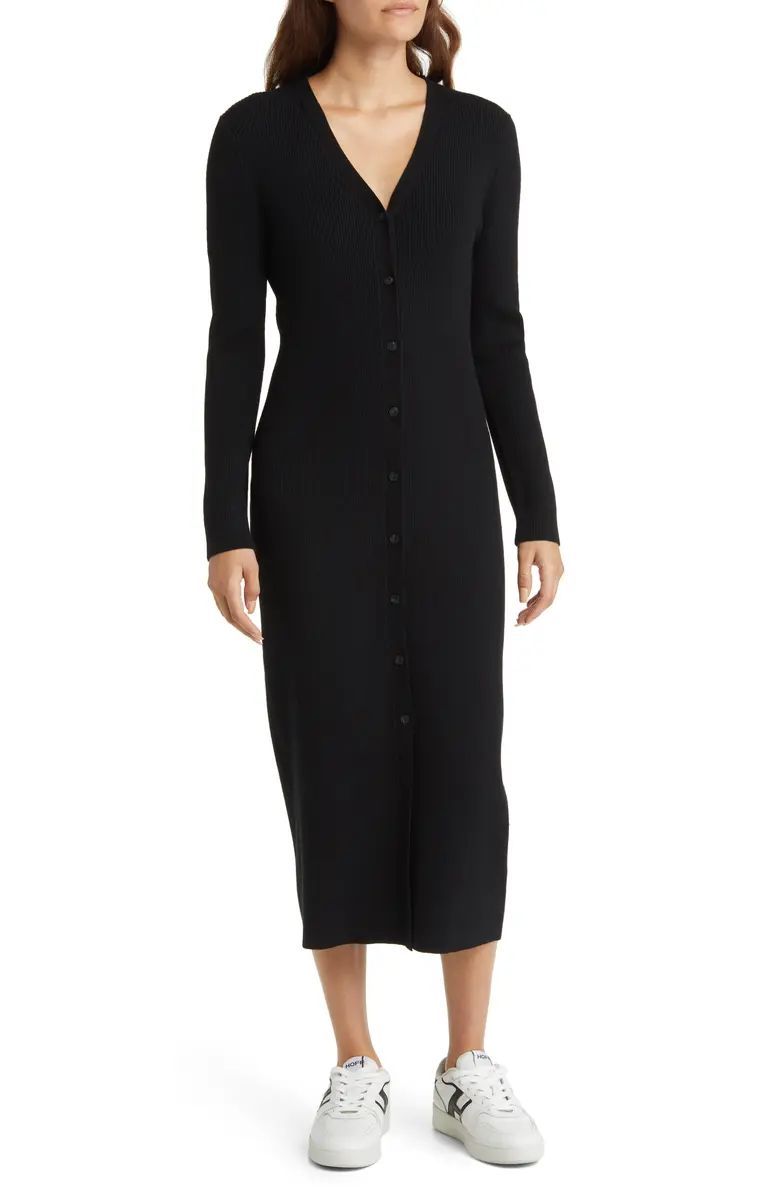 Long Sleeve Button-Up Rib Sweater Dress | Nordstrom