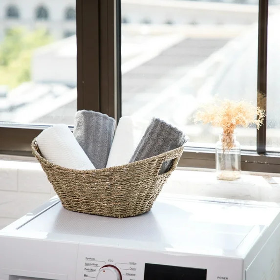 Mainstays Oval Natural Seagrass Storage Basket with Cut-Out Handles | Walmart (US)