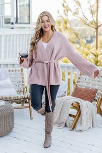Distracted By You Mocha Wrap Tie Cardigan | Pink Lily