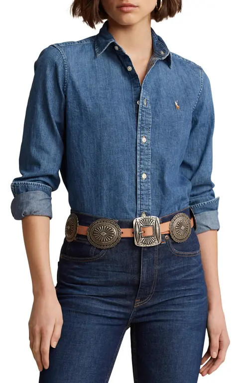 Polo Ralph Lauren Slim Fit Denim Button-Up Shirt in Merced Wash at Nordstrom, Size 0 | Nordstrom