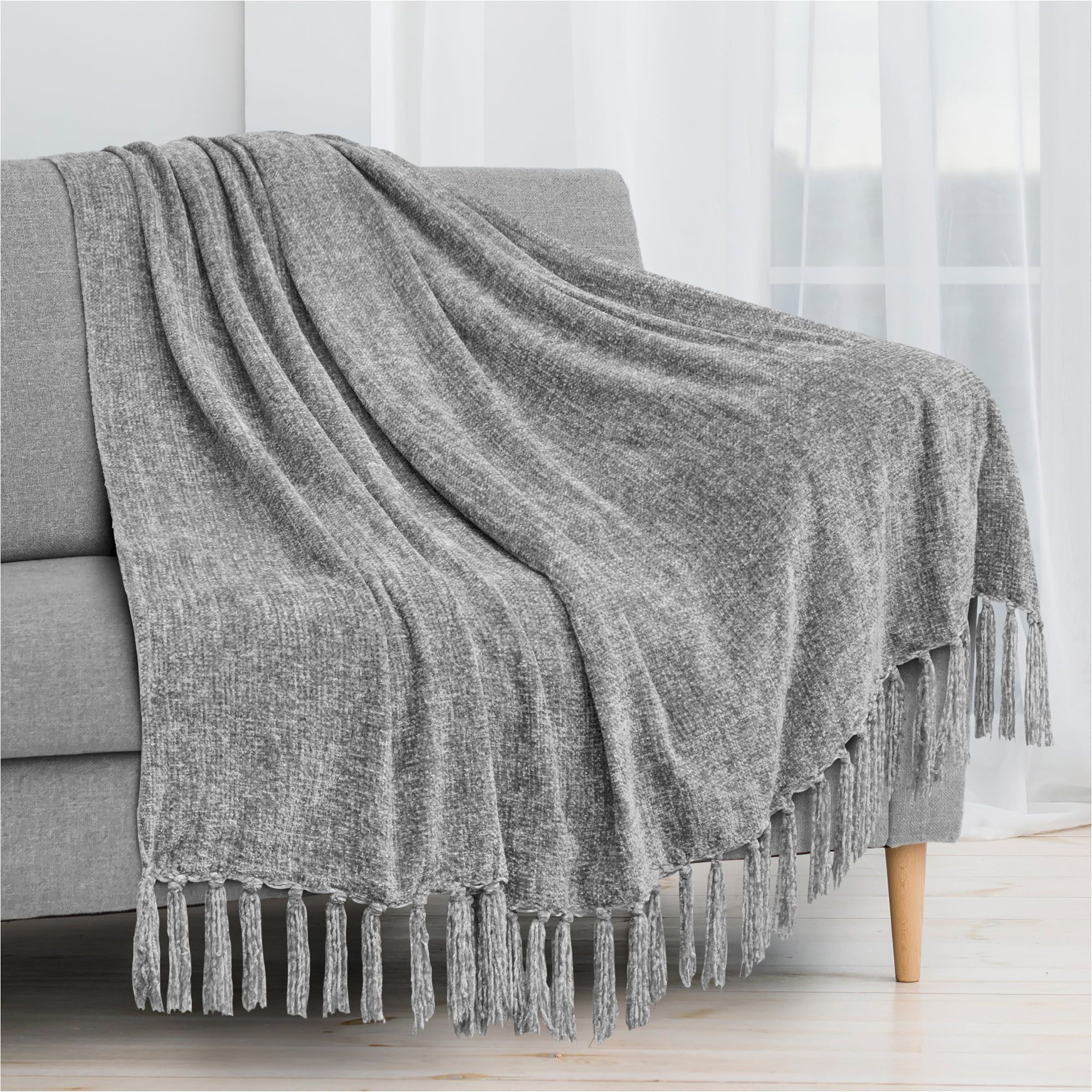 PAVILIA Chenille Tassel Fringe Throw Blanket | Velvety Texture Decorative Throw for Sofa Couch Be... | Walmart (US)