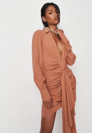 Delaney Childs Edit Rust Ruched Drape Front Mini Dress | Missguided (US & CA)
