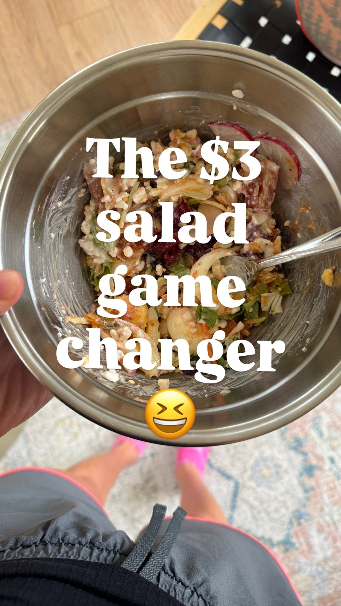90s salad bar salad includes (but not limited to):
- chopped bag lettuce 
- roasted beets (golden and regular) 
- hard boiled egg 
- craisins 
- peas
- cottage cheese 
- sliced radishes 
- sunflower seeds 
- Dorthy lynch salad dressing 
- fried onions