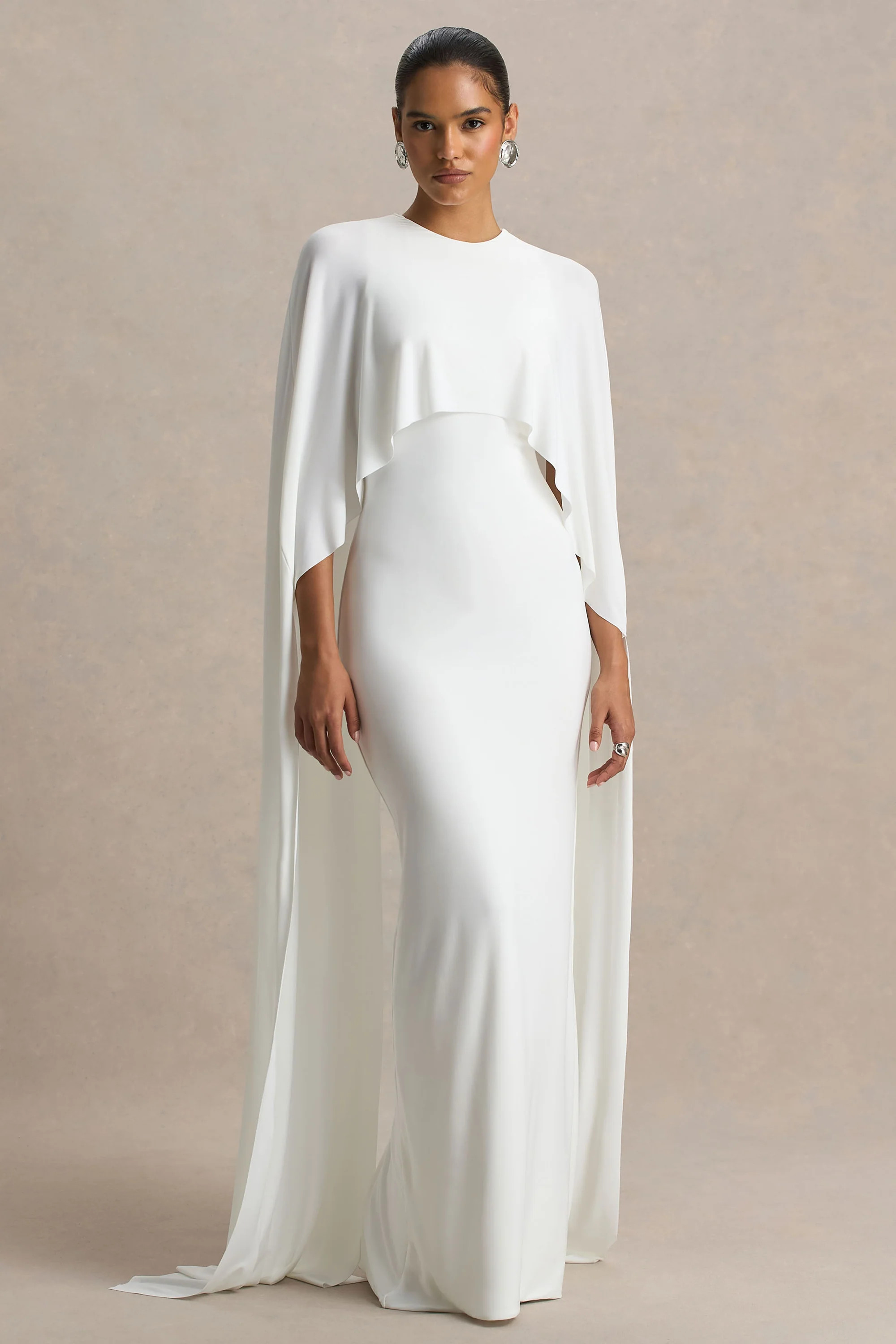 Padma | White Draped Maxi Dress With Cape Sleeves | Club L London