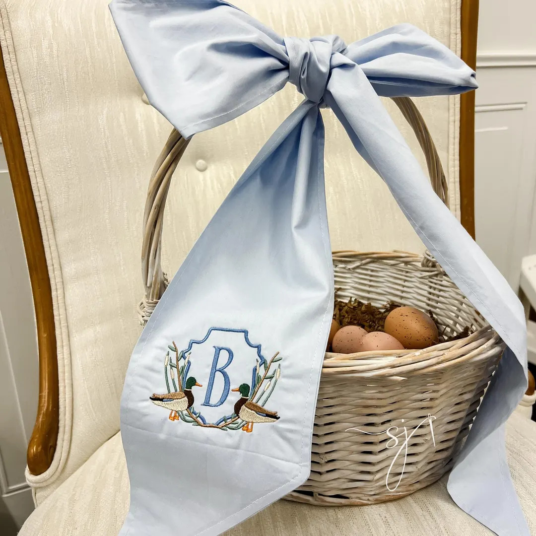 Boy Mallard Duck Monogram Crest Embroidered Easter Basket Bow, Newborn Hospital Baby Sash, Bunny ... | Etsy (US)
