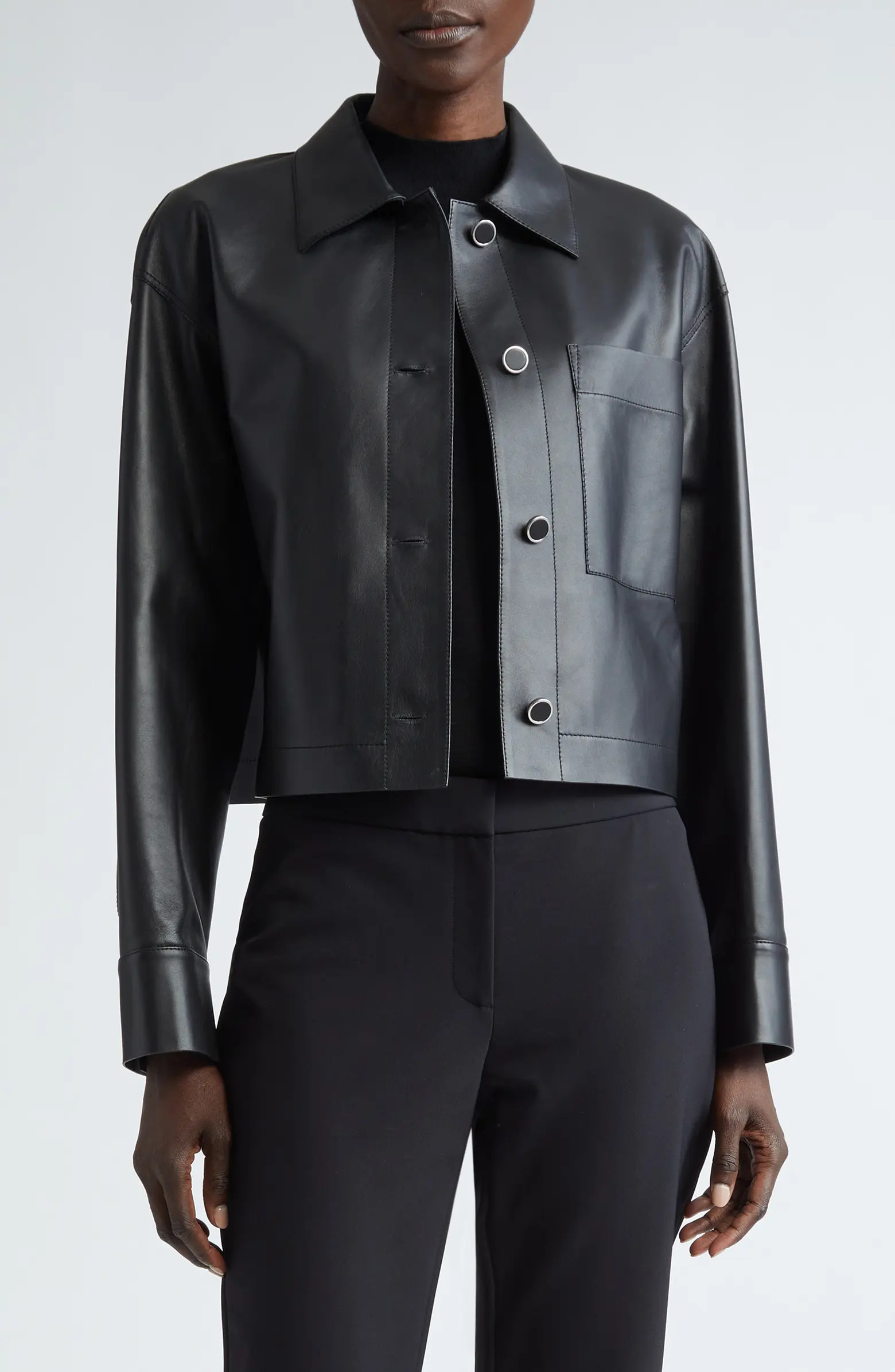 Lafayette 148 New York Crop Leather Shirt Jacket | Nordstrom | Nordstrom