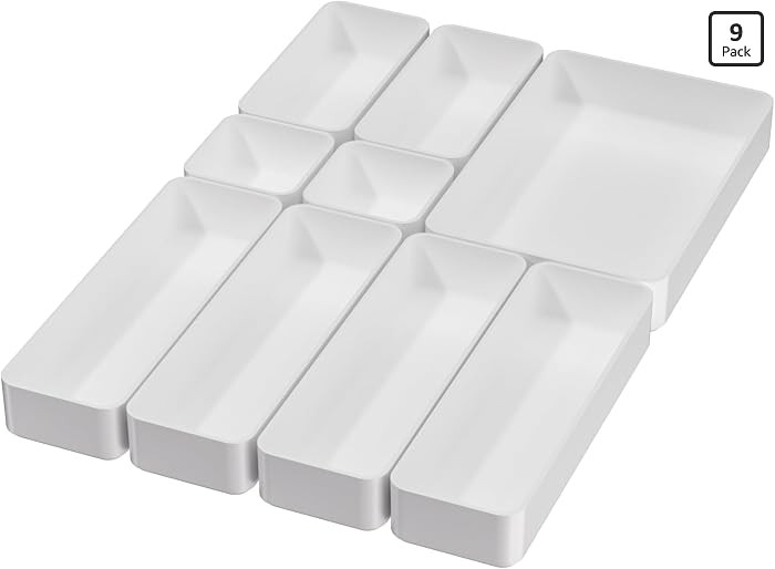 9 Pcs Stackable Drawer Organizer Trays Set, Multifunctional Stackable Storage Trays for Vanity, B... | Amazon (US)