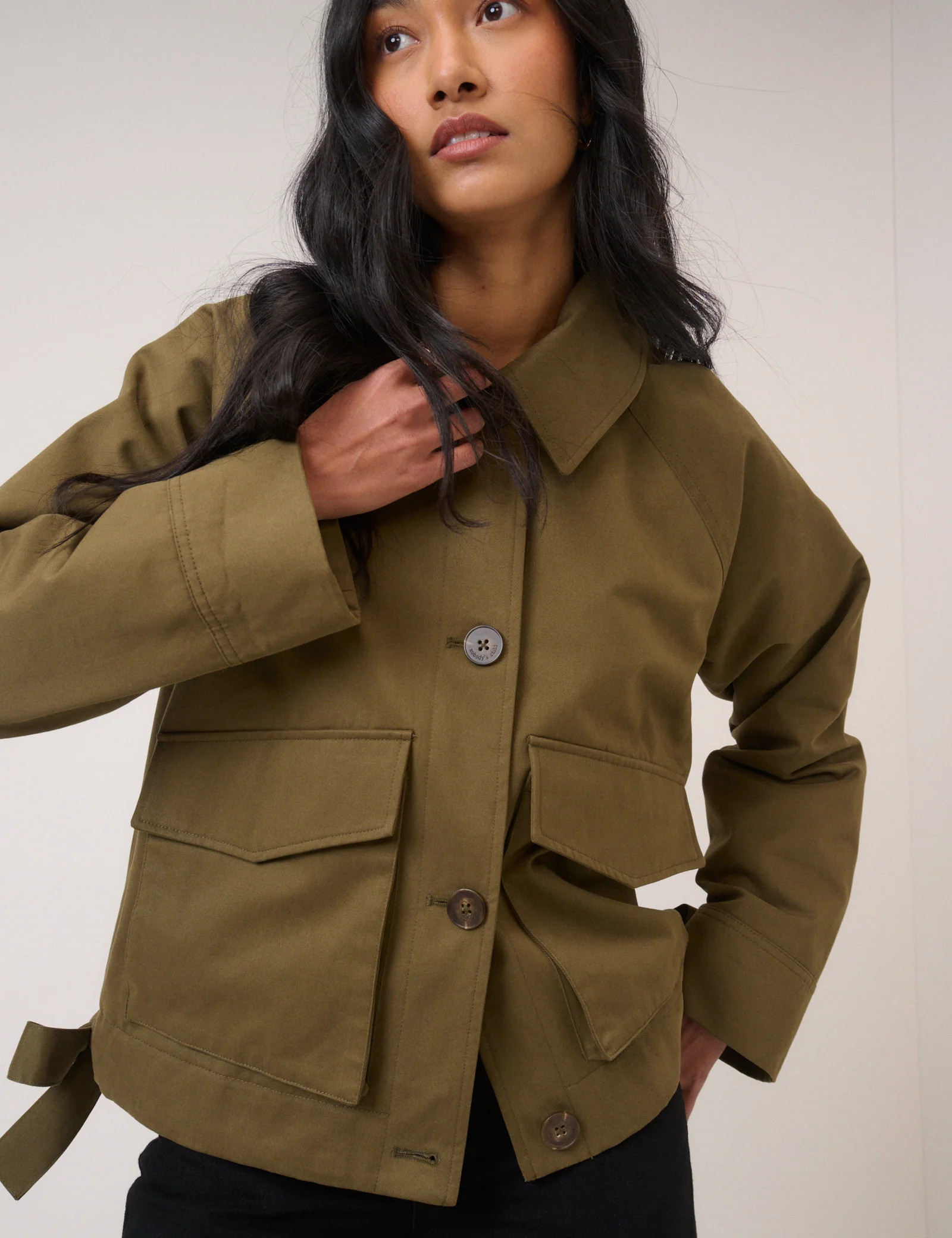Khaki Green Bow Detail Jacket | Nobody's Child