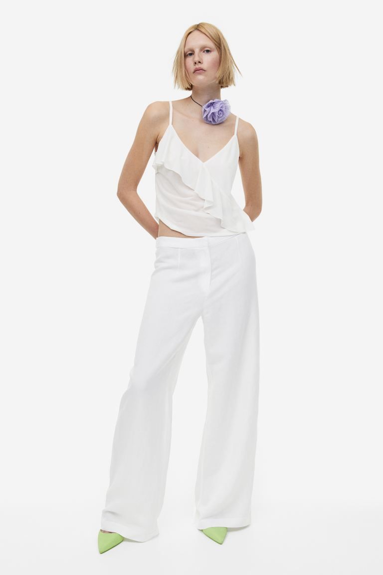 Wide-leg Linen-blend Pants - White - Ladies | H&M US | H&M (US + CA)
