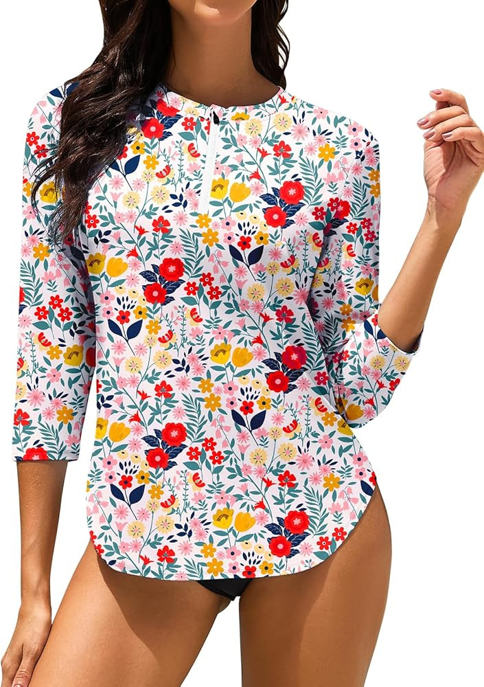 Soneven Women 3/4 Sleeve Rash Guard 1/4 Zip Swim Shirts UPF 50+ Sun Protection Swimsuit Top No Bo... | Amazon (US)