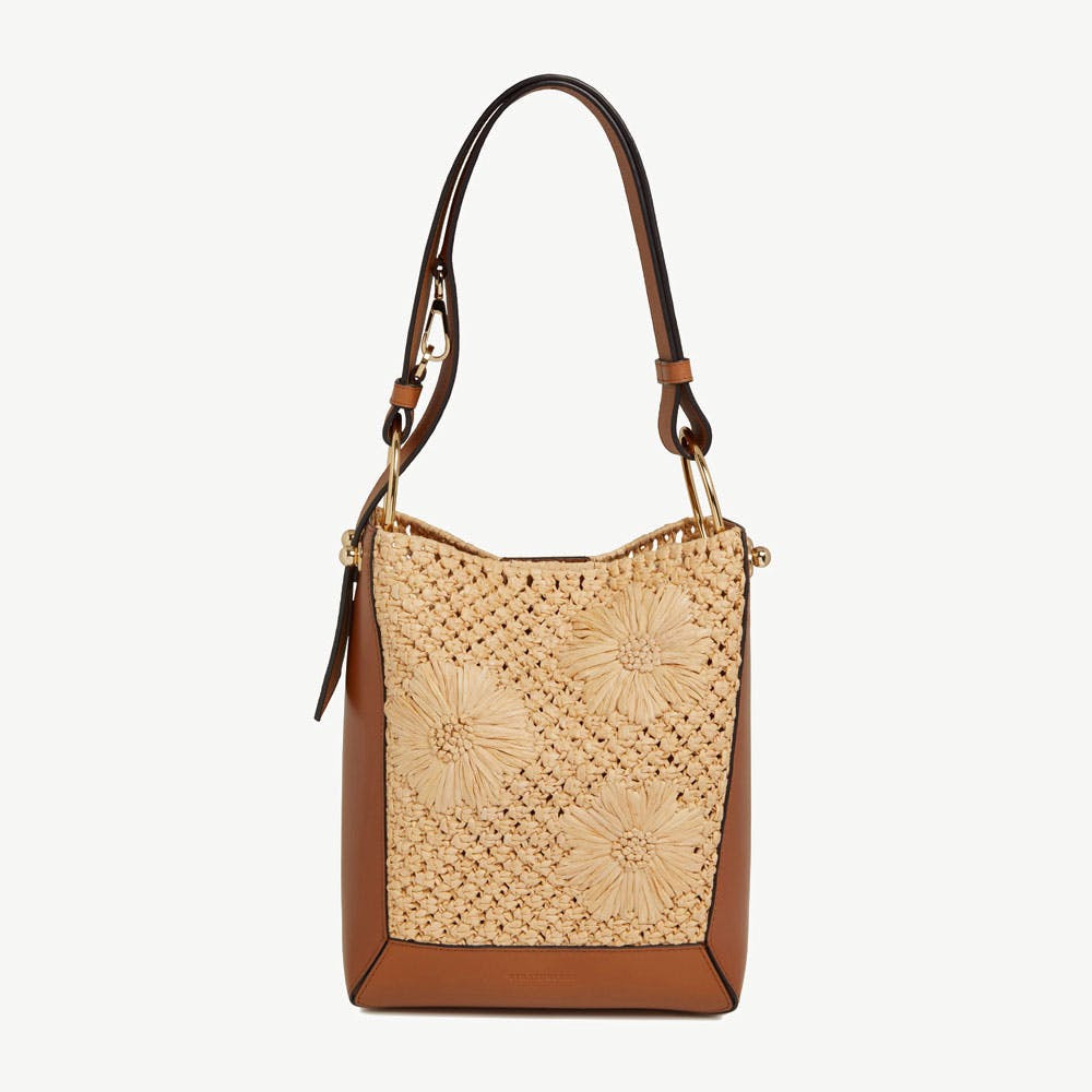 Lana Midi Bucket Bag - Floral Paper Raffia/Tan | Strathberry | Strathberry