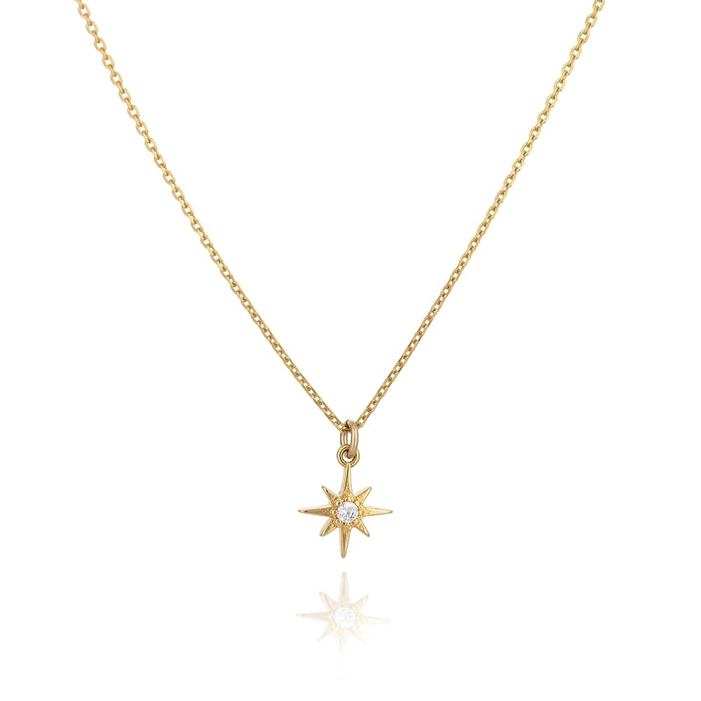 Annika Bella Sterling Silver Star Necklace for Women, Length 15-17 Inches, Tiny Cubic Zirconia No... | Amazon (US)