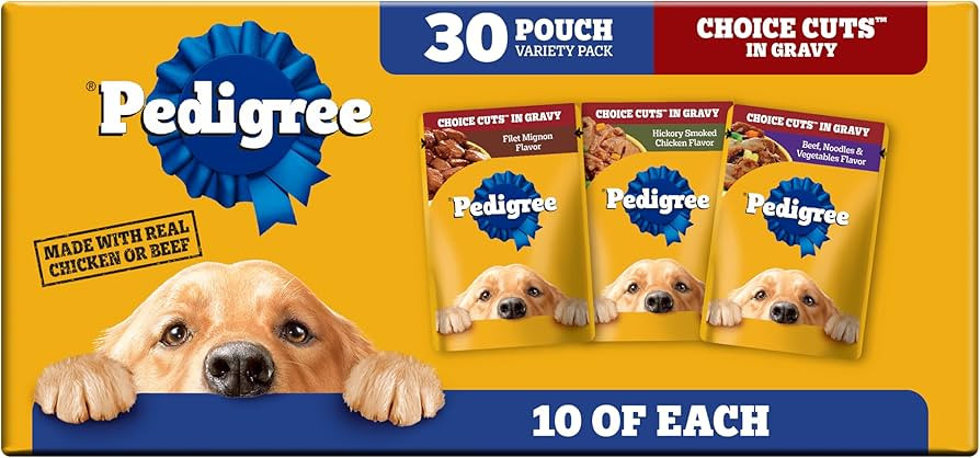 Pedigree Choice Cuts in Gravy Adult Soft Wet Dog Food Variety Pack, 3.5 oz. Pouches, 30-Count | Amazon (US)