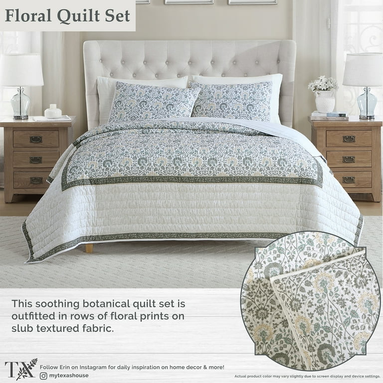 My Texas House Full/Queen Quilt Set, All-Season, 3-Piece, Sage Capri Jacobean Floral - Walmart.co... | Walmart (US)
