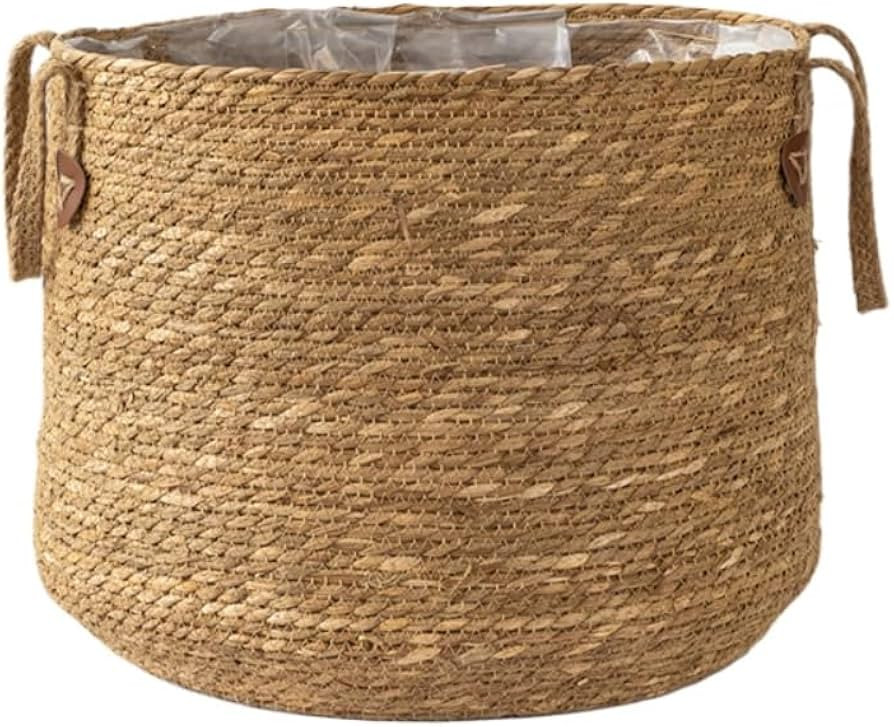 Decorative Round Wicker Storage Basket with Braided Handles - Multi-Use Organizer for Blankets, T... | Amazon (US)
