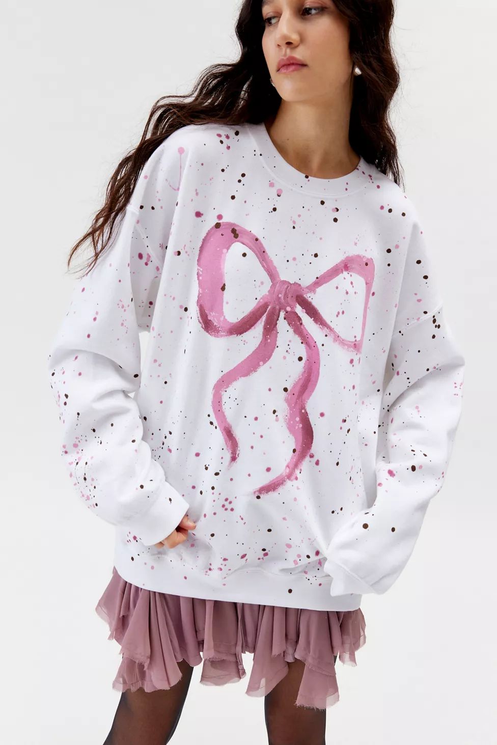 Urban Renewal Remade Bow Painted Crew Neck Sweatshirt | Urban Outfitters (US and RoW)