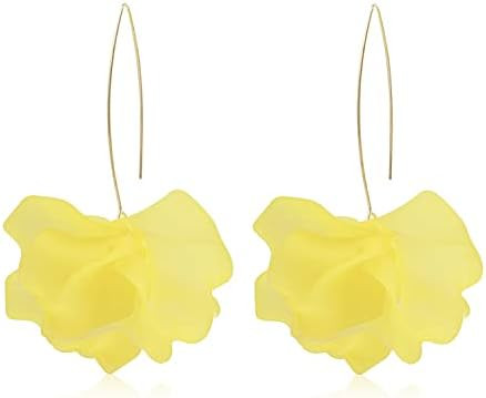 Unique Handmade Bohemian Resin Flower Petal Dangle Earrings Large Long Acrylic Rose Flower Tiered... | Amazon (US)