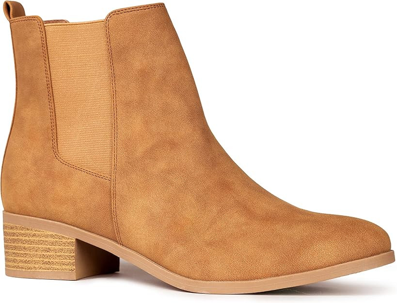 Qupid Women's Repeat | Chelsea Ankle Low Heel Boots, Camel Distress Nubuck, 8 | Amazon (US)