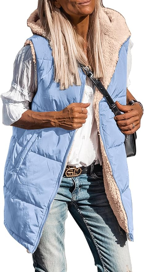 PRETTYGARDEN Womens 2024 Fall Reversible Vests Sleeveless Fleece Jacket Zip Up Hoodie Pockets Lon... | Amazon (US)