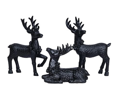 Black Christmas Reindeer Decorations Set of 3 Resin Deer Figurines Christmas Reindeer Centerpieces Modern Holiday Statues for Tabletop Mantel Shelf Décor | Amazon (US)