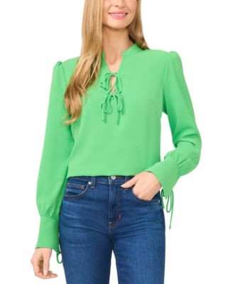 Women's Long-Sleeve Bow-Tied V-Neck Blouse | Macy's