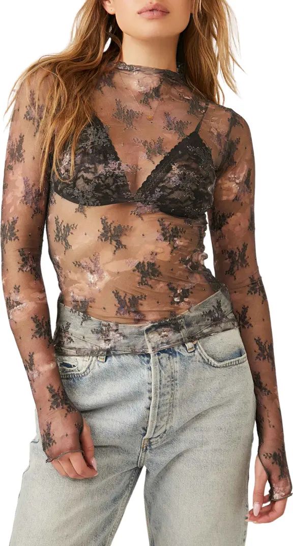 Free People Printed Lady Sheer Embroidered Long Sleeve Top | Nordstrom | Nordstrom